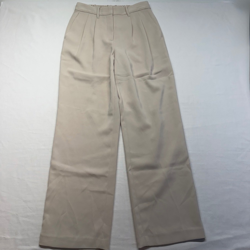 Quince Stretch Crepe Pleated Wide Leg Pants Sand High Rise NWT Women's 6
